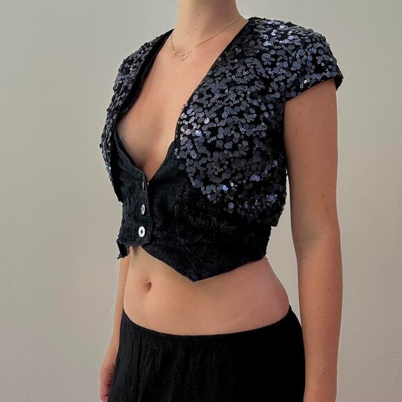 Black and blue sequin cardigan top - Picture 2 of 7